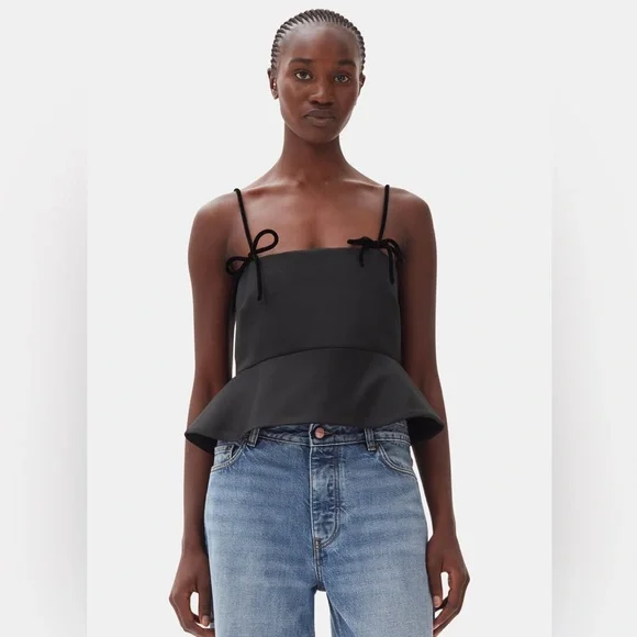 NWT GANNI black satin Duchess top - Picture 2 of 8